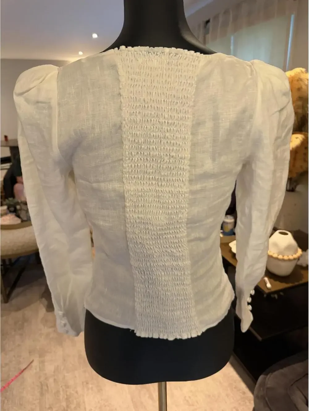 Reformation 100% Linen White Stilton Square Neck Ruched back side zip top 6